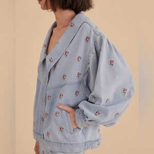 NWT! Farm Rio Rose Embroidered Denim Jacket